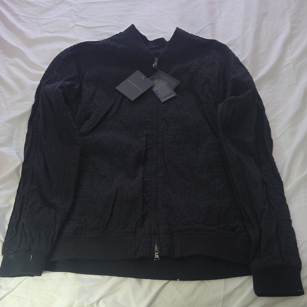 John Varvatos Hand Embrodidery Textured Black Bomber Jacket